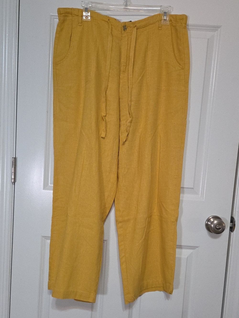 Women's Casual Drawstring Linen Pants - Mustard Yellow